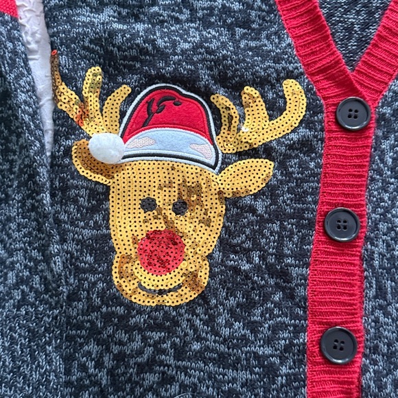 Christmas Ugly Sweater Festive Reindeer Rudy Sequin Cardigan S/M - Picture 6 of 8